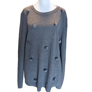 Ellison Gray Knit Pom-Pom Sweater Large